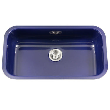 Houzer NB Porcela Series Porcelain Enamel Steel Undermount Large Single Bowl Kitchen Sink, Navy Blue Kitchen Sink - Undermount Houzer
